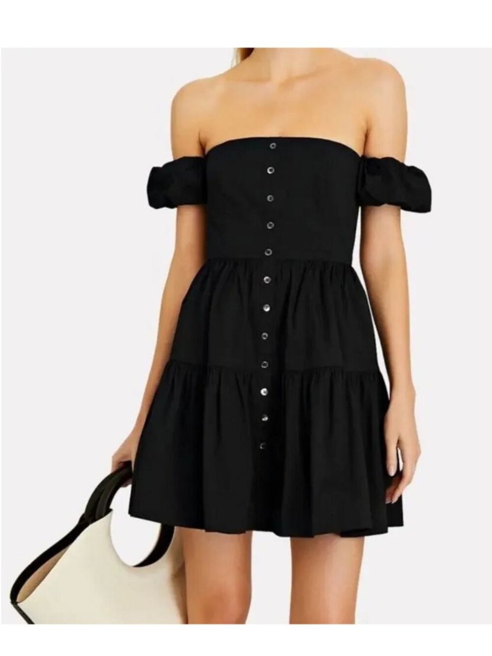 Staud Elio Off the Shoulder Cotton Mini Dress